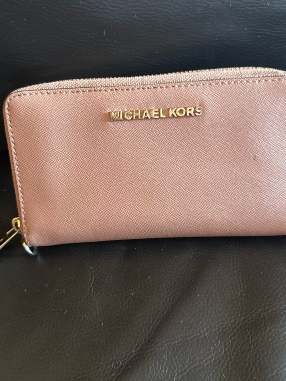 Michael Kors Rose Gold Saffiano Zip-Around Wallet